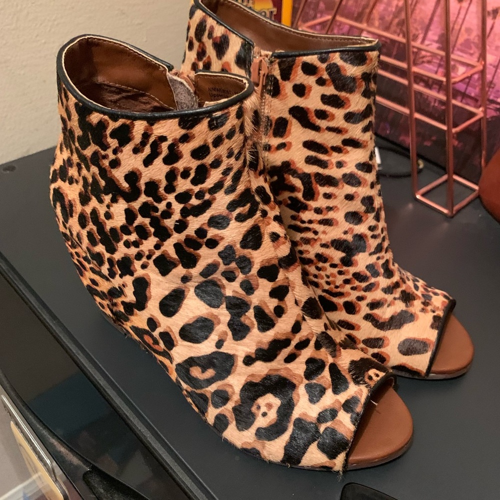 Cheetah Open Toe Wedge Booties